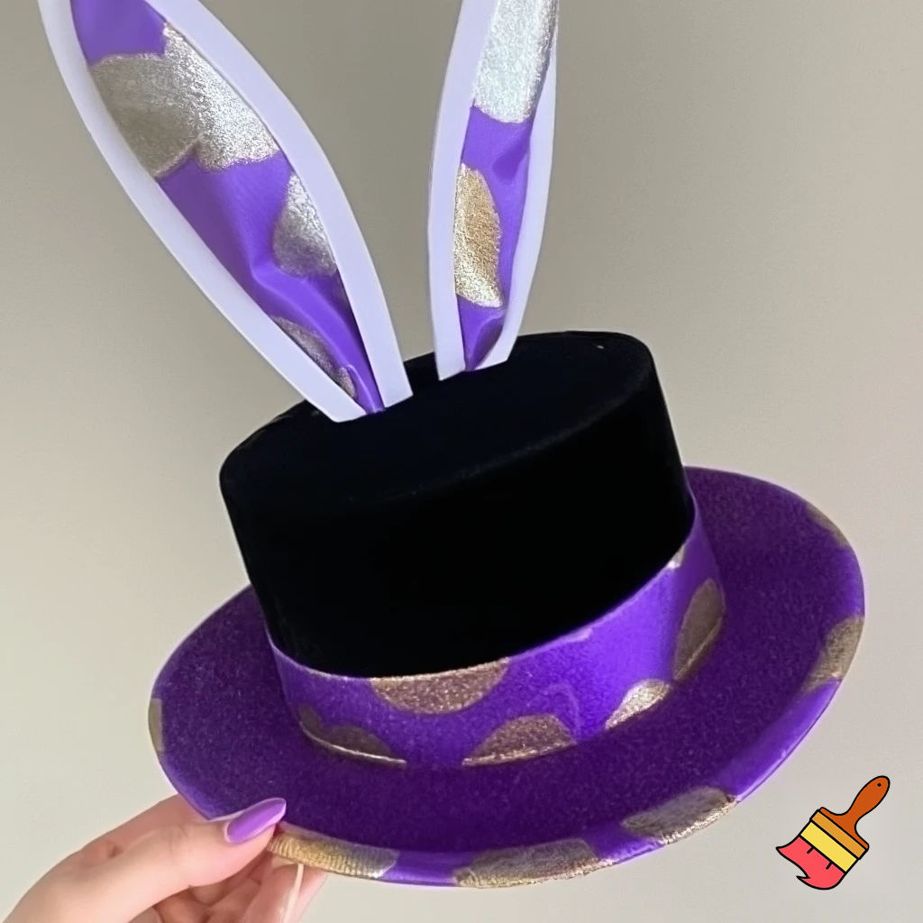 Easter bunny top hat headband, purple and white gold and silver top hat black purple dark purple special hat in delicate purple white, purple and fabric fabric and velvet white gold golden silver patterns Easter top hat