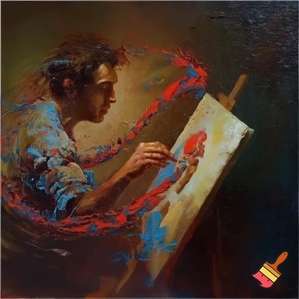 create an image of a painting of a man painting a painting of himself painting of painting of himself painting himself painting a painting of himself painting a painting of a dog