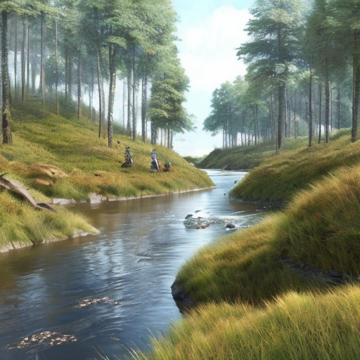 pour un élève de seconde en TP de SVT, propose une illustration d'un paysage fluviatile il y a 250 millions d'année avec une forêt à Voltzia, sans éléments modernes ni humains. J'attends que l'image soit réaliste et scientifiquement cohérente