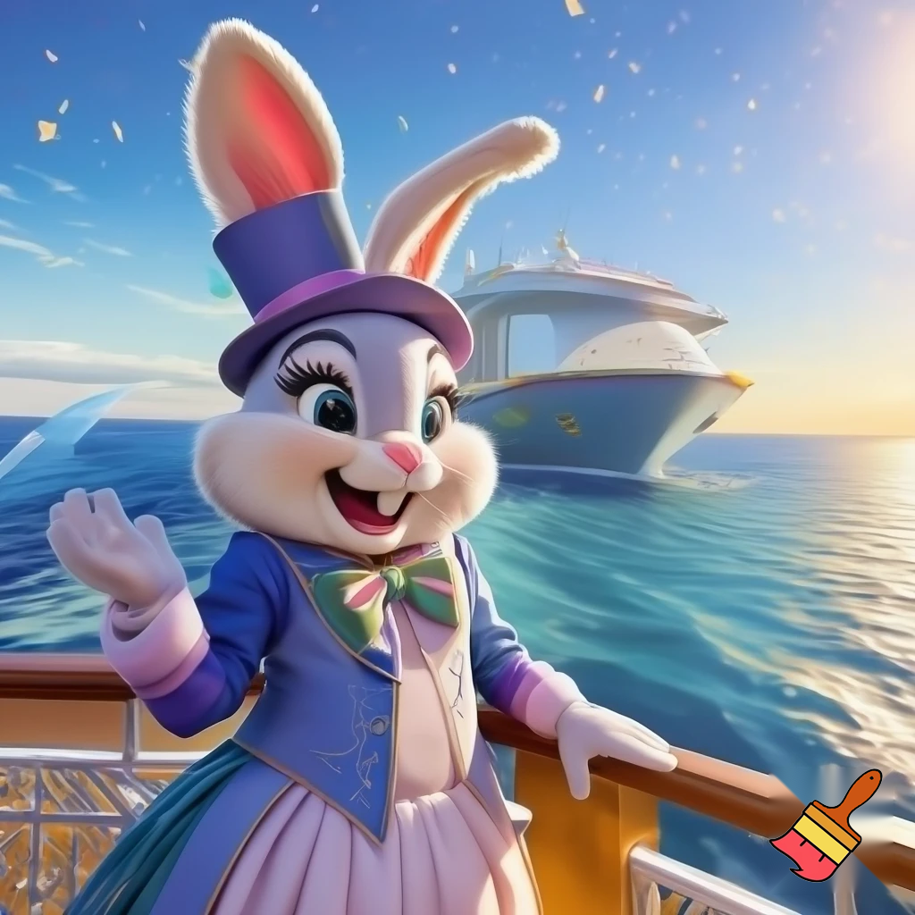 Easter bunny mascot Disneyland costume with the top hat Australia Disney cruise ship