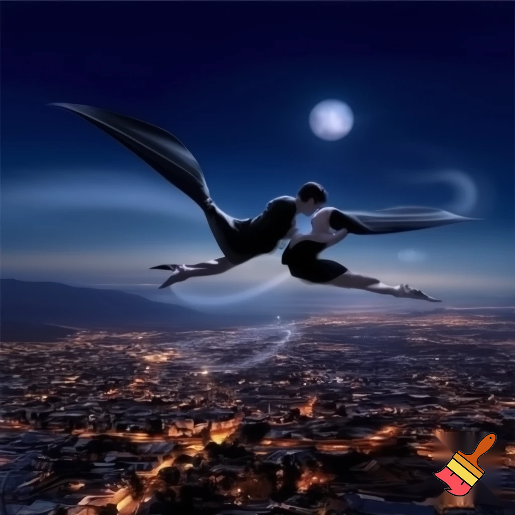 2 vampire smart lovers flying in the night over queretaro 