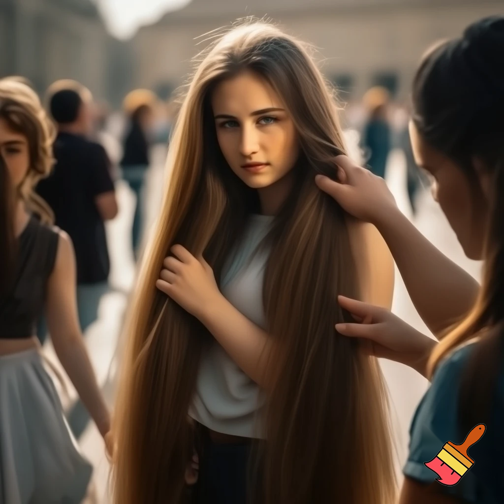 girl with long long long long long hair that the hole people tuch her hair the girl stoped them