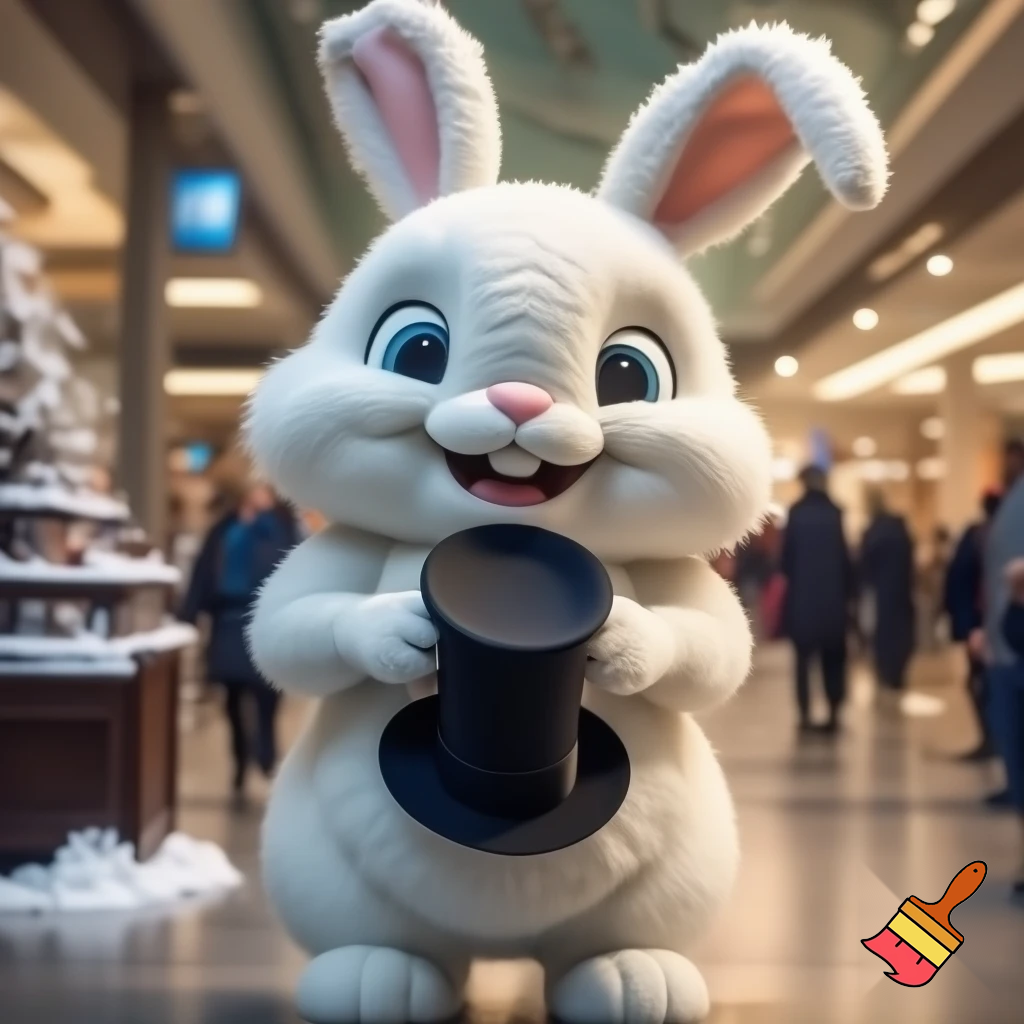 Easter bunny mascot costume shopping Centre winter top hat