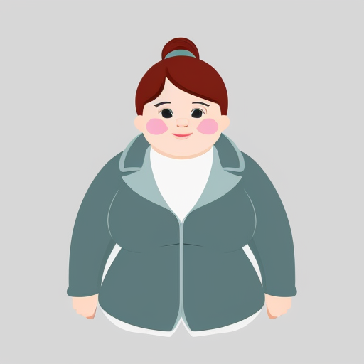 A fat lady that wears a green coat, has bulging ankles, dirty sneakers, loose fleshy cheeks, neck covered by fat, sparse red hair pinned back by a plastic barrette, tiny face features, small blue eyes, and looks intimidating.