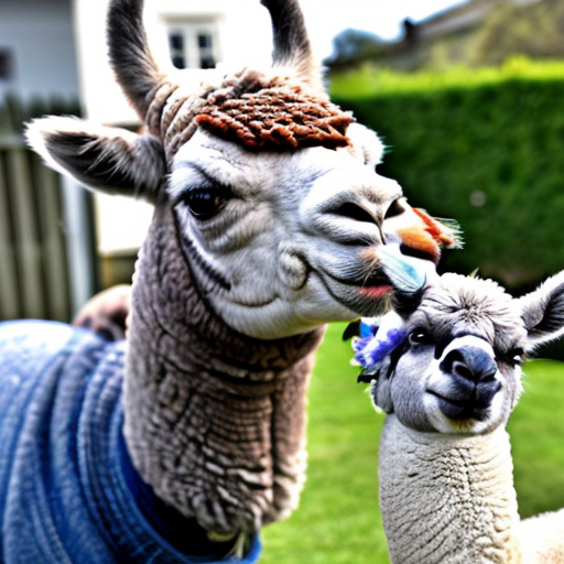 bluey with a pet gray llama