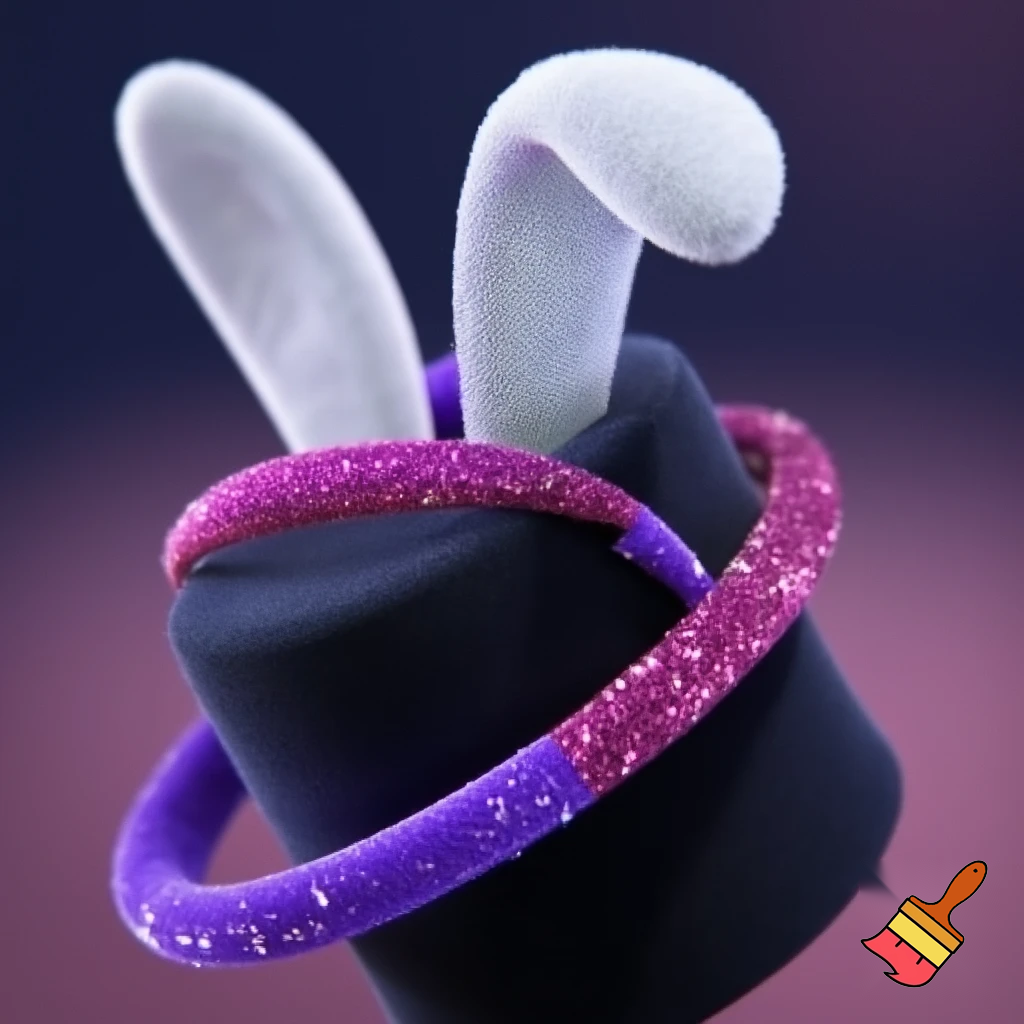 Black top hat with bunny ears velvet white and purple purple and white headband fabric and velvet glitter, purple and pink