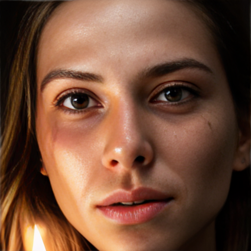 Woman's face illuminated by firelight