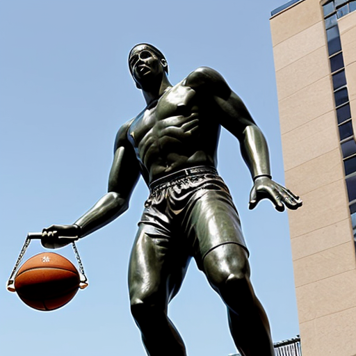 100 foot statue of Karmelo Anthony holding scales of justice