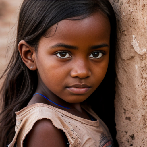 sudanese little girl, very beautiful and eager, on the village