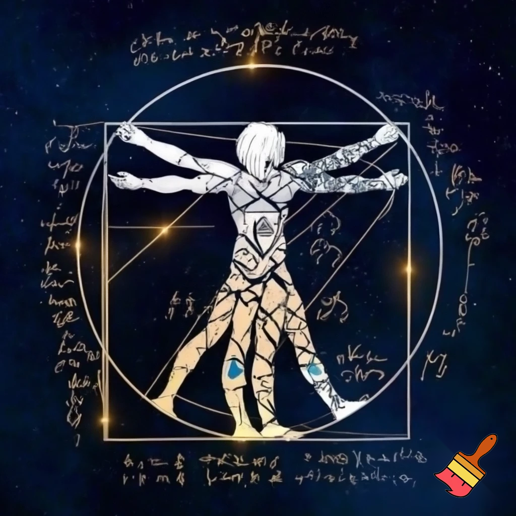 Код да Винчи в виде человека да винчи и  математических символов . Эмблема на конкурс- квест на неделе математики