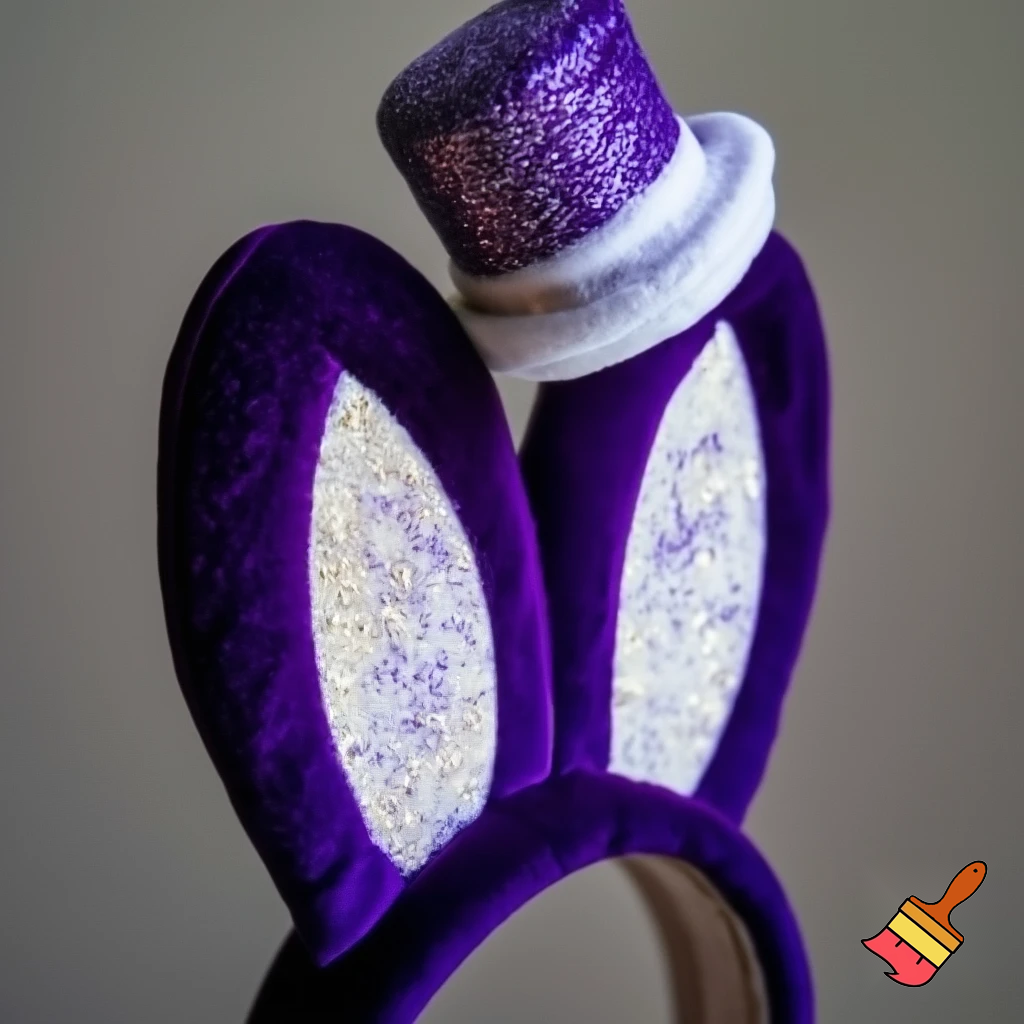 Easter bunny headband, top hat, purple and white with glitter gold purple glitter velvet and delicate
