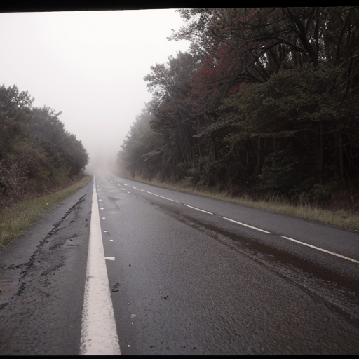 A 9:16 aspect ratio pic a haunting, grainy 35mm film still—unearthed from some forgotten archive—where a nightmarish alien tripod dominates the mist-choked horizon, its towering silhouette warped by atmospheric distortion and heavy film grain. The creature’s bulbous head swivels slightly, as if sensing prey, while its sinuous, segmented tentacles writhe downward, probing the cracked asphalt of a rain-slicked highway. Below, the road vanishes into a wall of sepia-toned fog, the only signs of life being the distant red embers of fleeing cars, their taillights bleeding through the gloom like dying stars. Leafless trees claw at the sky on either side, their skeletal forms barely distinguishable from the machine’s spindly legs. The entire scene is bathed in a sickly, muted palette—ochre, slate, and the faintest hint of a long-faded cyan—as if the photo itself is decaying, the horror within it seeping into reality. A single streetlight flickers in the foreground, its shattered casing casting jagged shadows, and on the road’s shoulder, a discarded dead human body lies overturned, its owner conspicuously absent. The grain is thick, the focus just shy of clarity, as though the camera trembled in the hands of whoever witnessed this—and didn’t live to tell.