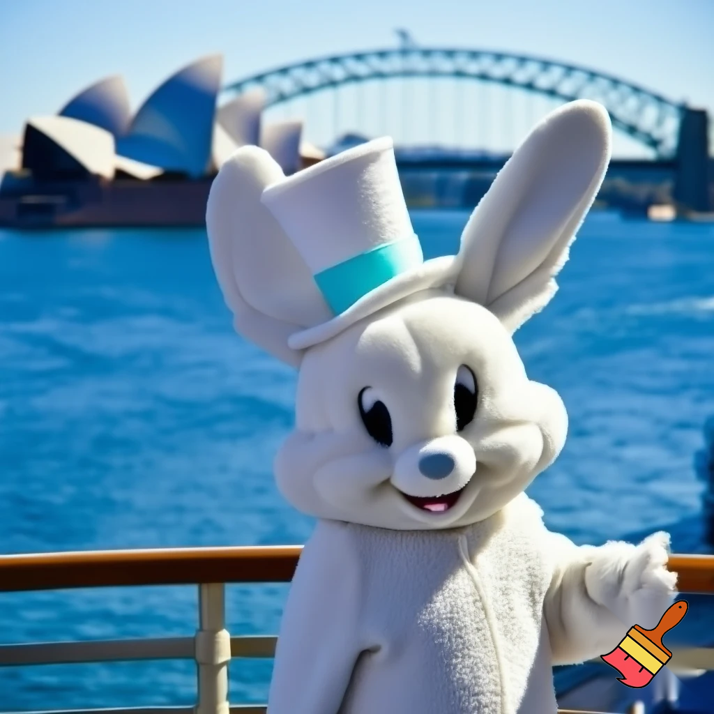 Easter bunny mascot Disneyland costume with the top hat Australia Disney cruise ship