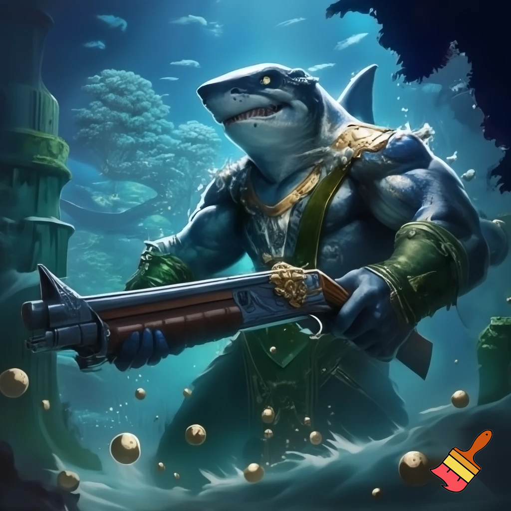 King shark prince nanaue using a shotgun 