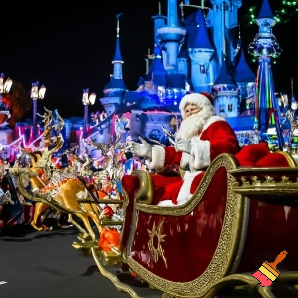 Santa Claus, France parade Paris Disneyland Santa sleigh castle Paris Santa Claus a big parade stage