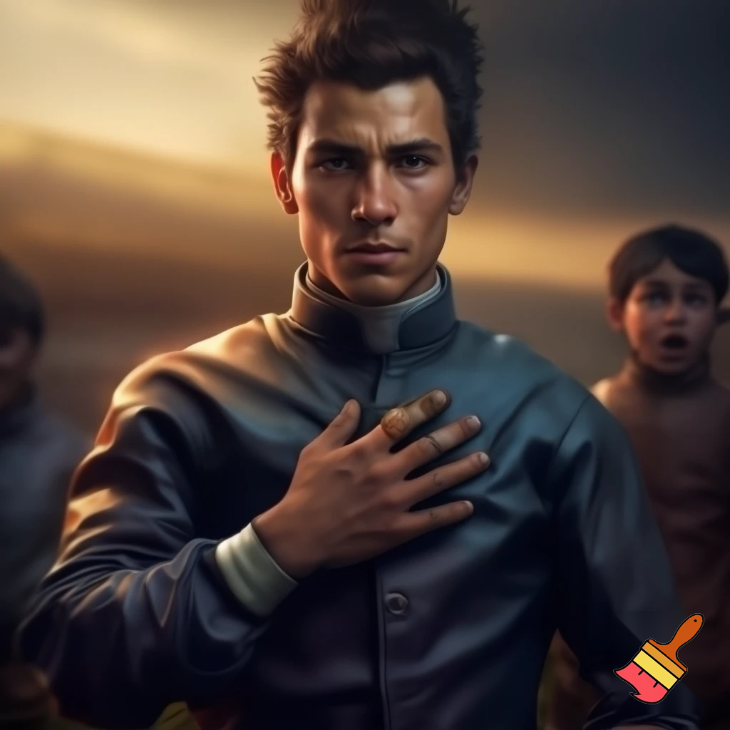 crer un image :Fillino et un frele jeune homme friser. Il est adult est petit. Sur sa main brillent trois chevaliere de c'est victoire passer. Il est favoris pour gagner la course du lendemain. Celebre jockey du phoenix. très acclamer. Il se gonfle de fierter devant la reaction des fan. Il a jamasi quitter la ligne de depart. fillino pleure. style realiste
