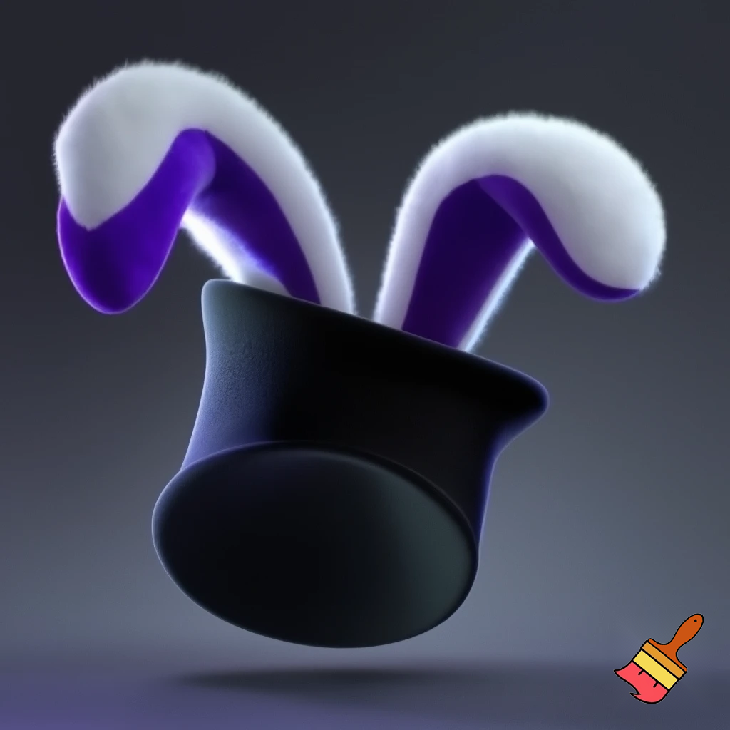 Black top hat with bunny ears velvet white and purple