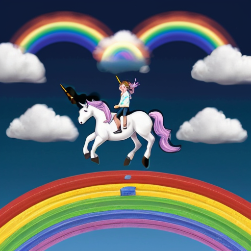 an image of a unicorn riding a unicycle on a rainbow