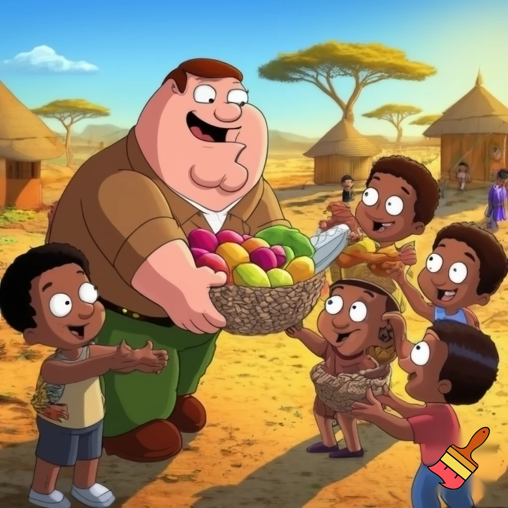 make peter griffin give away food in africa to kids