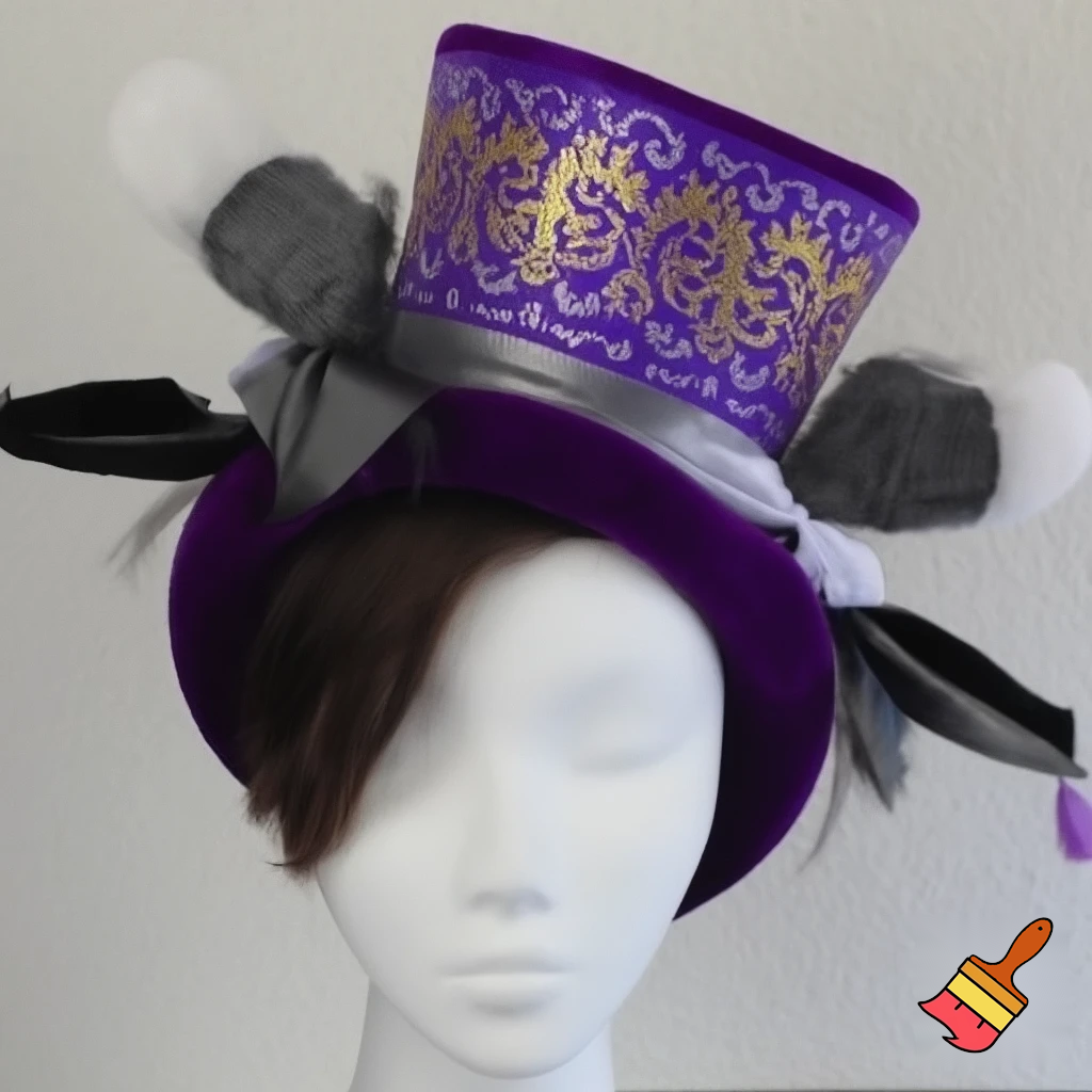 Easter bunny top hat headband, purple and white gold and silver top hat black purple dark purple special hat in delicate purple white, purple and fabric fabric and velvet white gold golden silver patterns Easter top hat
