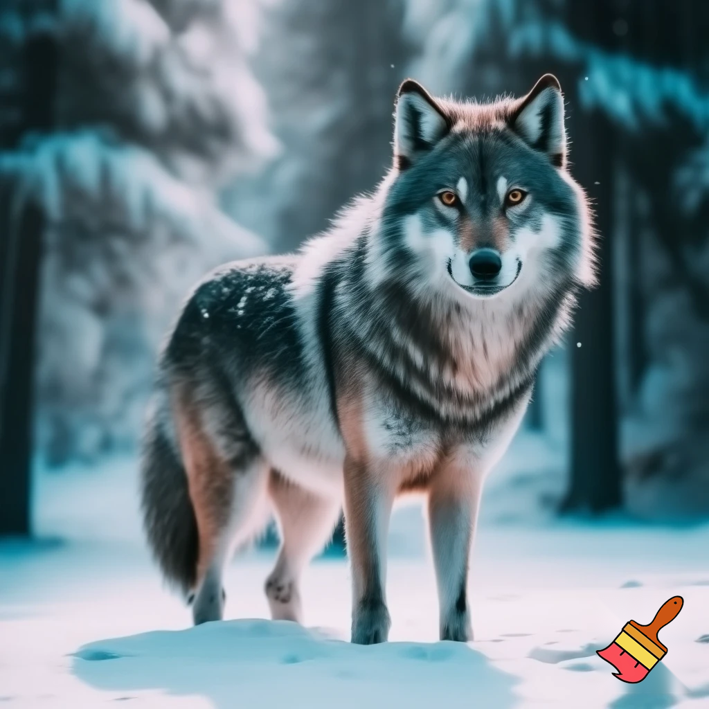 A fluffy grey full body wolf