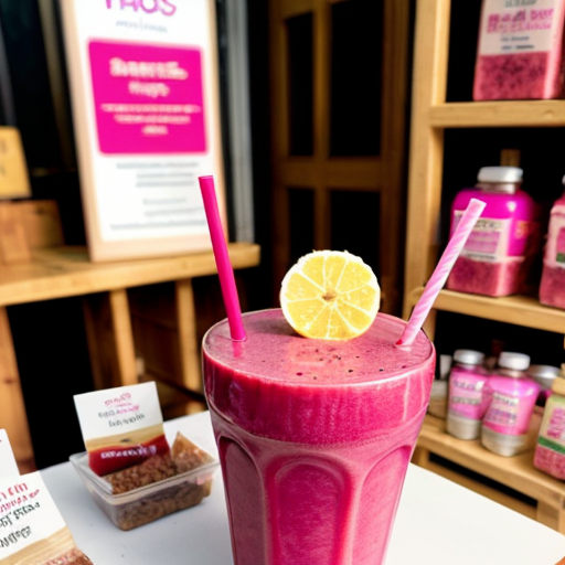 a stall in a shop giving out free samples of a pink smoothie