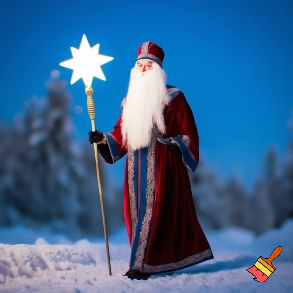 Russian Santa Claus magic one staff walking stick with a star real Santa Claus, Santa Claus