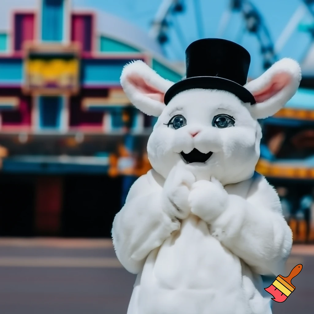  Easter bunny mascot costume top hat photo taken with the Easter open white Sydney Luna Park Sydney Luna Park