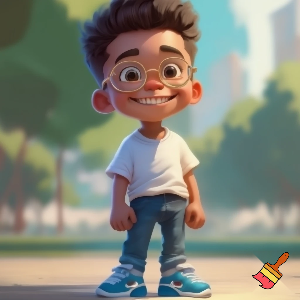 a boy standig he has a white skin coulor and black short hair he has bleu geans and a white bloes and bleu airmax shoes and he is whereing gold glasses and he is 12 years old and his hair is fully black and he is a bit taller and his skin is super light brown and he is super tall and looks happy and he is super tall

