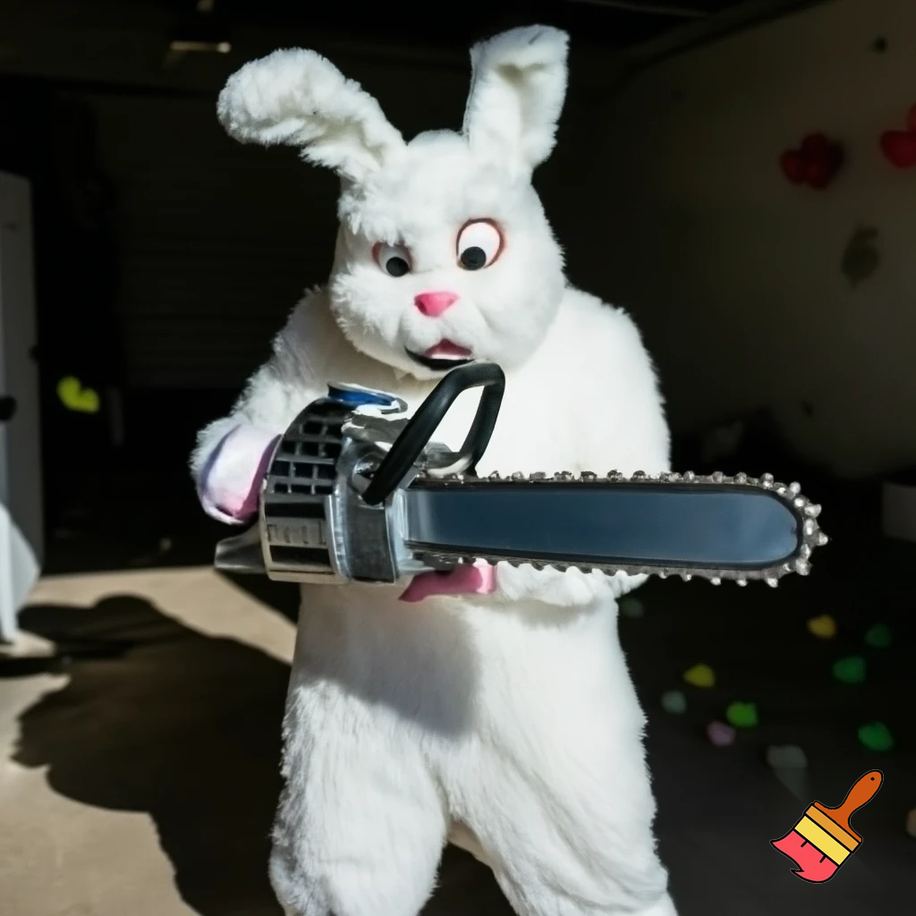 Easter bunny mascot costume top hat🚪 Easter bunny with a chainsaw