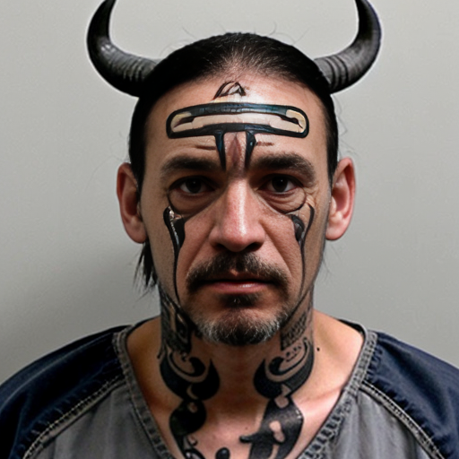 water Buffalo
mugshot
deadly
feral
evil
prison outfit
guilty
face tattoo 