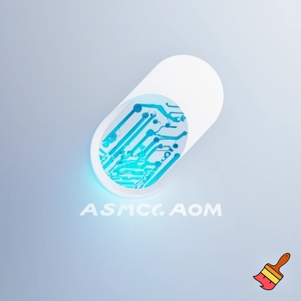 “Modern minimal logo of a pill with AI circuit lines. Clean, professional, medical + tech style. Add text (AiMedicineReviews)
