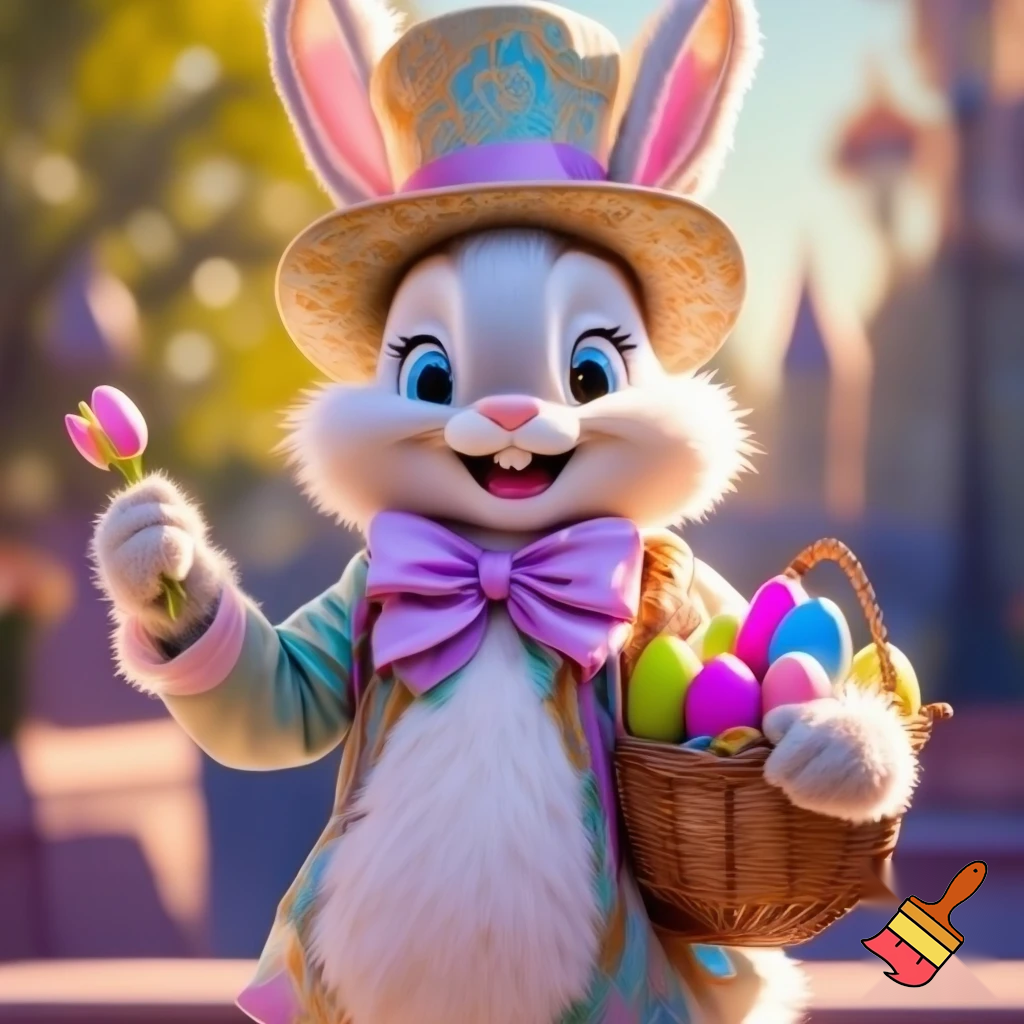 Easter bunny mascot Disneyland costume with the top hat