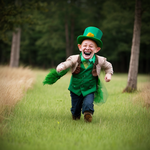 leprechaun running through grass laughing hysterically