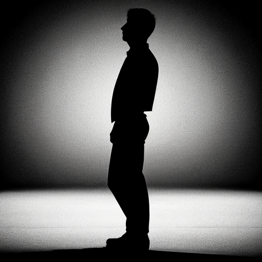 Male full body side angle silhouette black silhouette, sad 