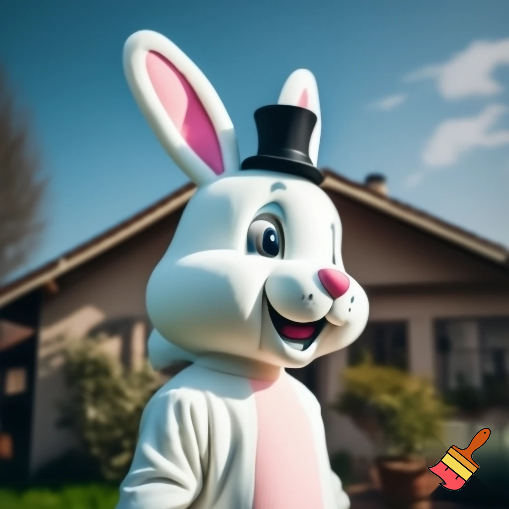 Easter bunny mascot costume top hat house