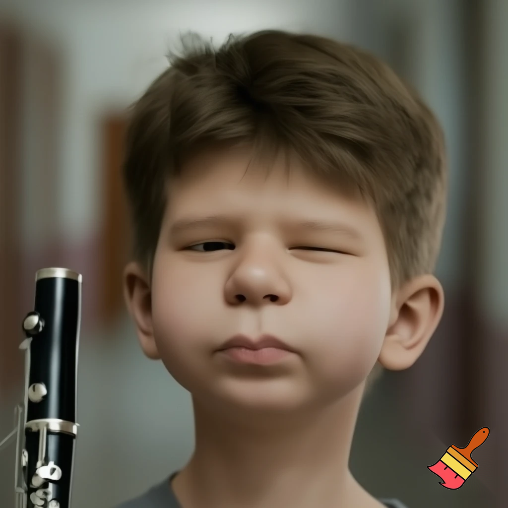 clarinet kid who is weird that lookes like a thrombone player with a small nose and brown hair