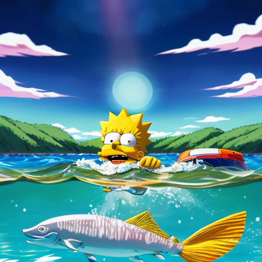 Bart Simpson swimming in the ocean 