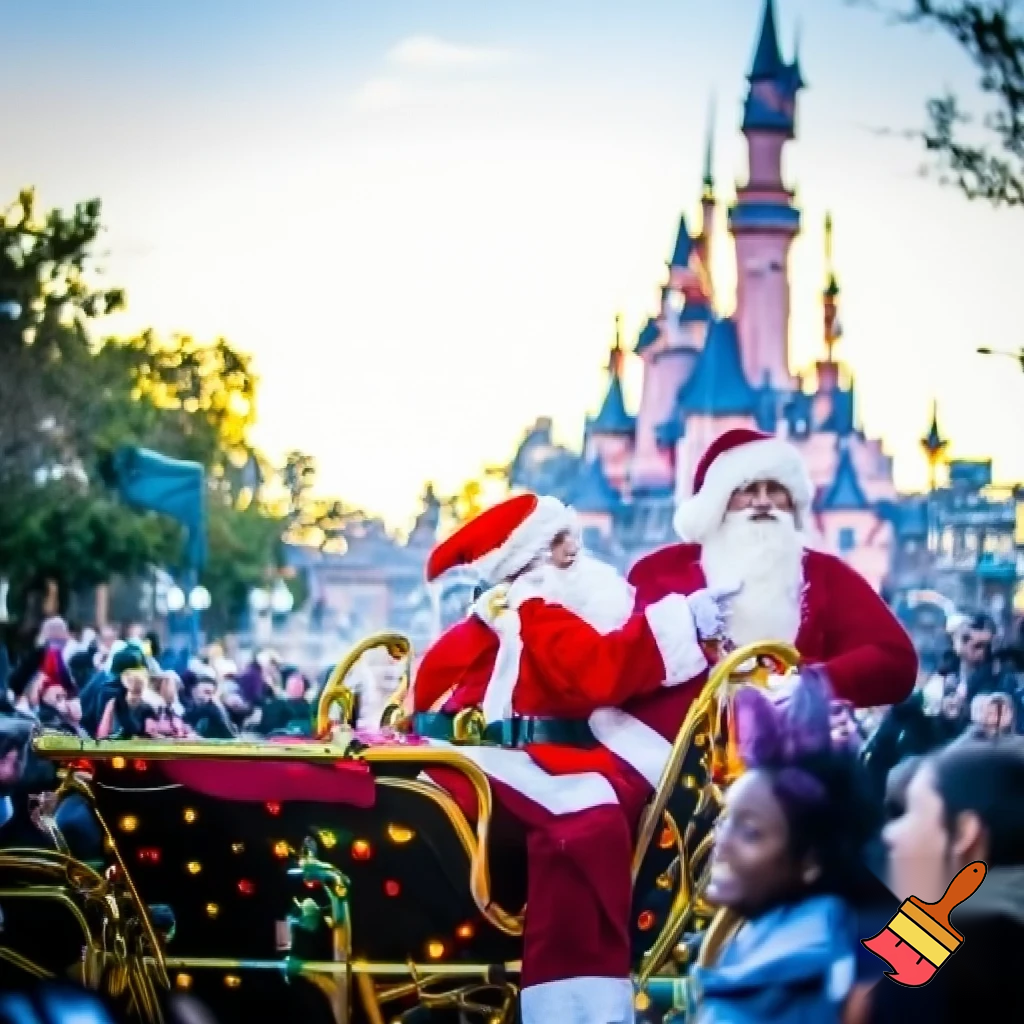 Santa Claus, France parade Paris Disneyland Santa sleigh castle Paris Santa Claus a big parade stage