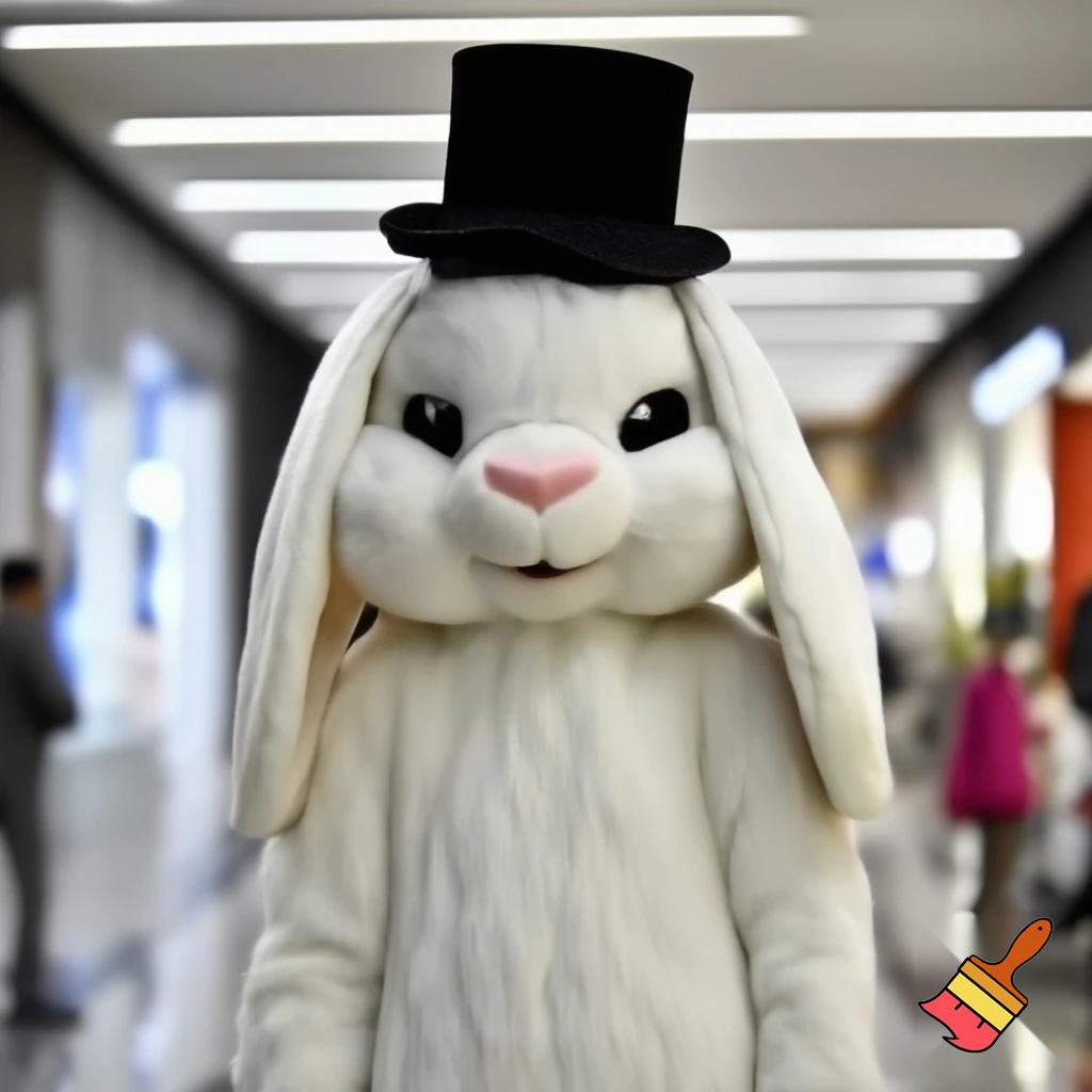 Easter bunny mascot top hat at the shopping centre mascot costume
