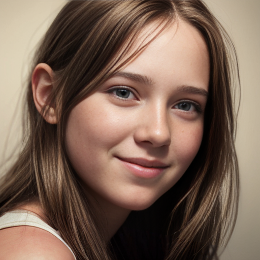 13 Year Old Floating Female Head Brown Hair Down. No Neck, No Body Visible.