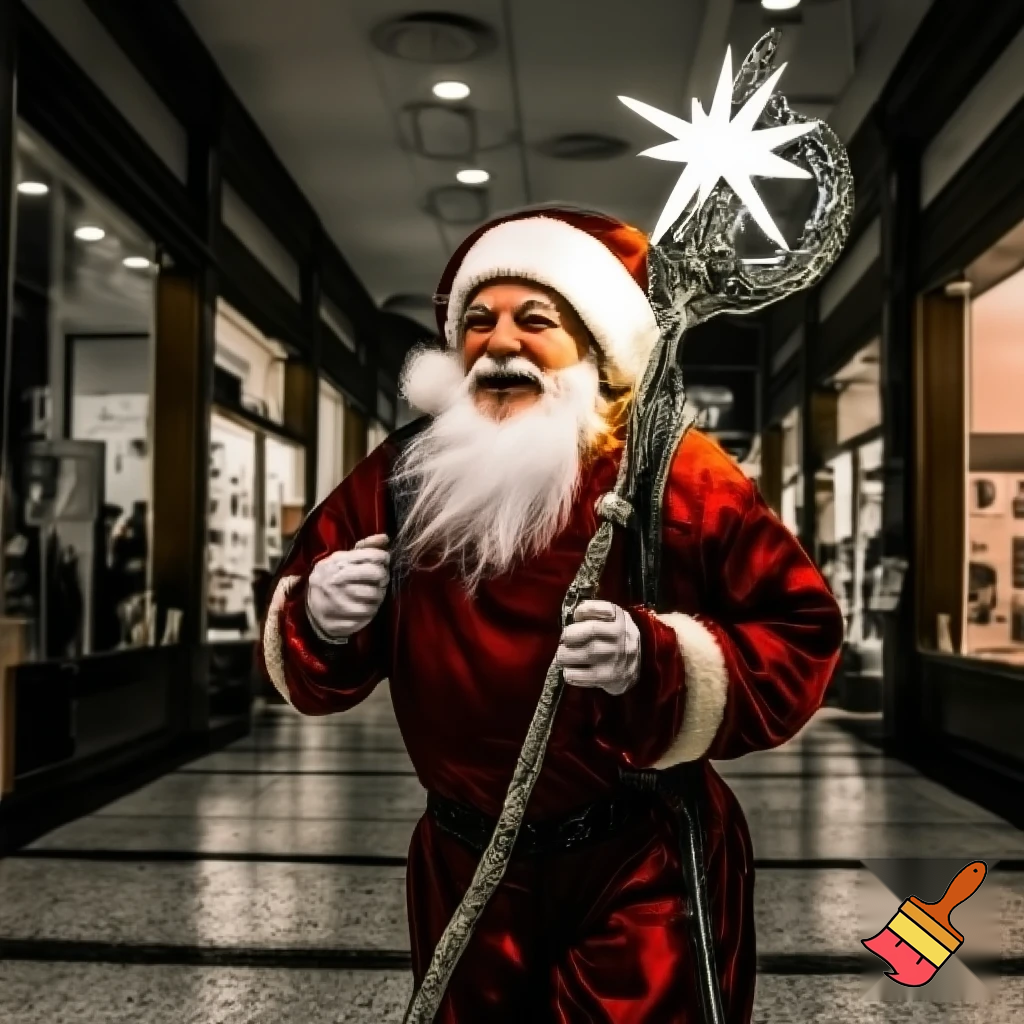 Santa Claus magic walking stick staff Russia shopping Centre Australia shopping immune in a star