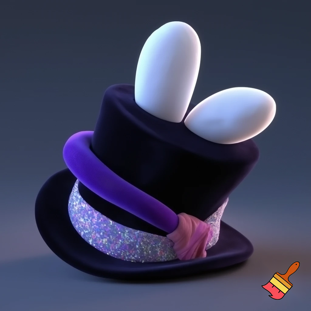 Black top hat with bunny ears velvet white and purple purple and white headband fabric and velvet glitter, purple and pink special present true special and delicate velvet white purple