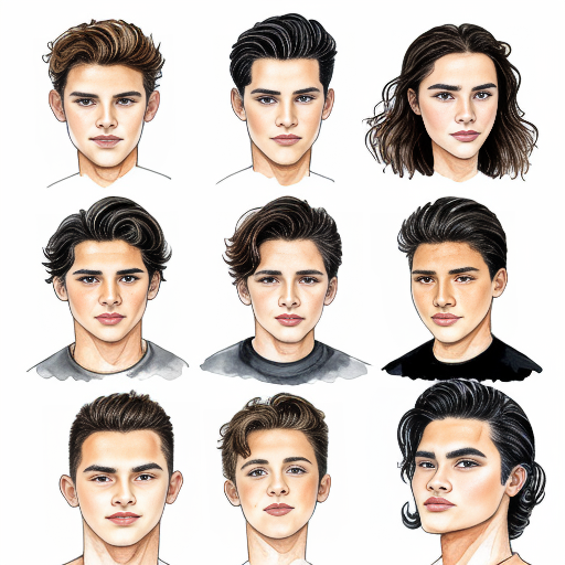  individual head shots of the different main characters from the book the outsiders, in the style of line drawings