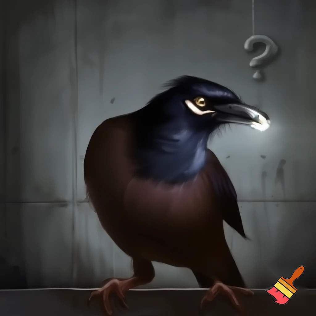 generate a image of a indian myna in a mugshot looking fierce, sinister, evil and deadly 