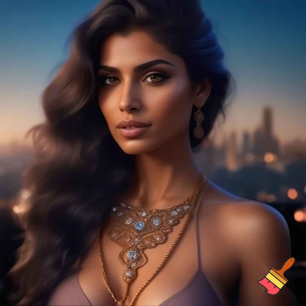 Attractive Persian woman wearing a sautoir necklace and a nothing in Los Angeles