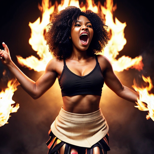 Actress Nia Long long curly hair naked wear a light beige skirt background screaming body on fire 