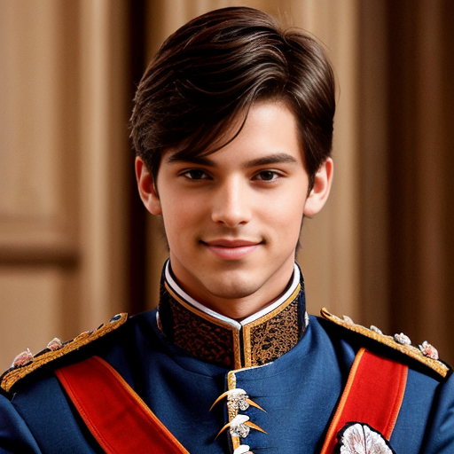 A sexy, handsome, cute, adorable, beautiful prince wearing blue, and has a smooth face, and has beautiful brown  hair 