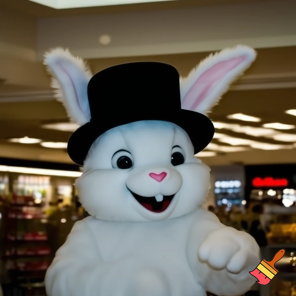 Easter bunny mascot top hat at the shopping centre mascot costume Darrell Lea magic room