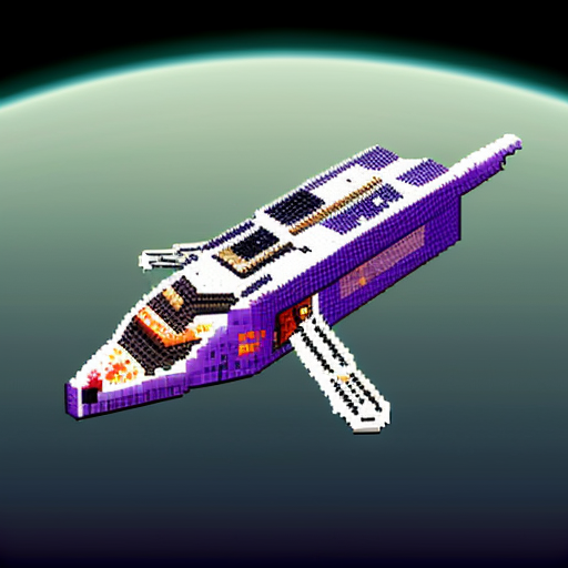 A pixel art space ship called Comet fang with a purple colour and no background and without the name displayed and from the top view